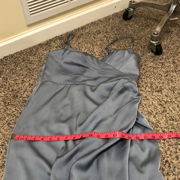 Azazie Maxi Dress Size 6 Blue Ruched Satin Gown - Picture 9 of 11